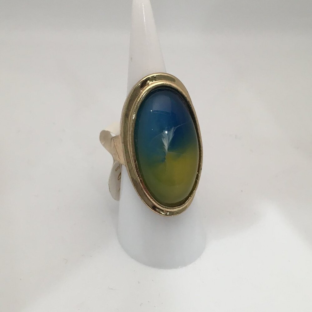 NEW Blue Yellow Oval Stone Gold Ring
